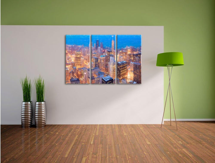 Pixxprint Luftaufnahme Chicago als Leinwandbild/Grösse: 3 Teilig (120x80 cm) cm/Wandbild/Kunstdruck/