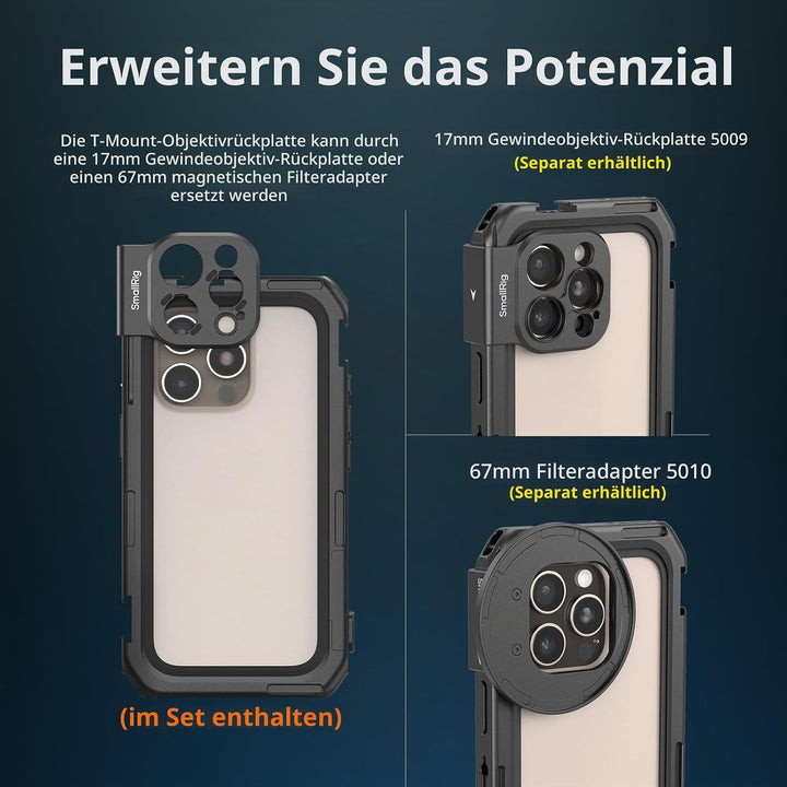 SMALLRIG Mobile Video Cage Basic Edition für iPhone 16 Pro mit speziellem Telefonkäfig mit T-Mount-O