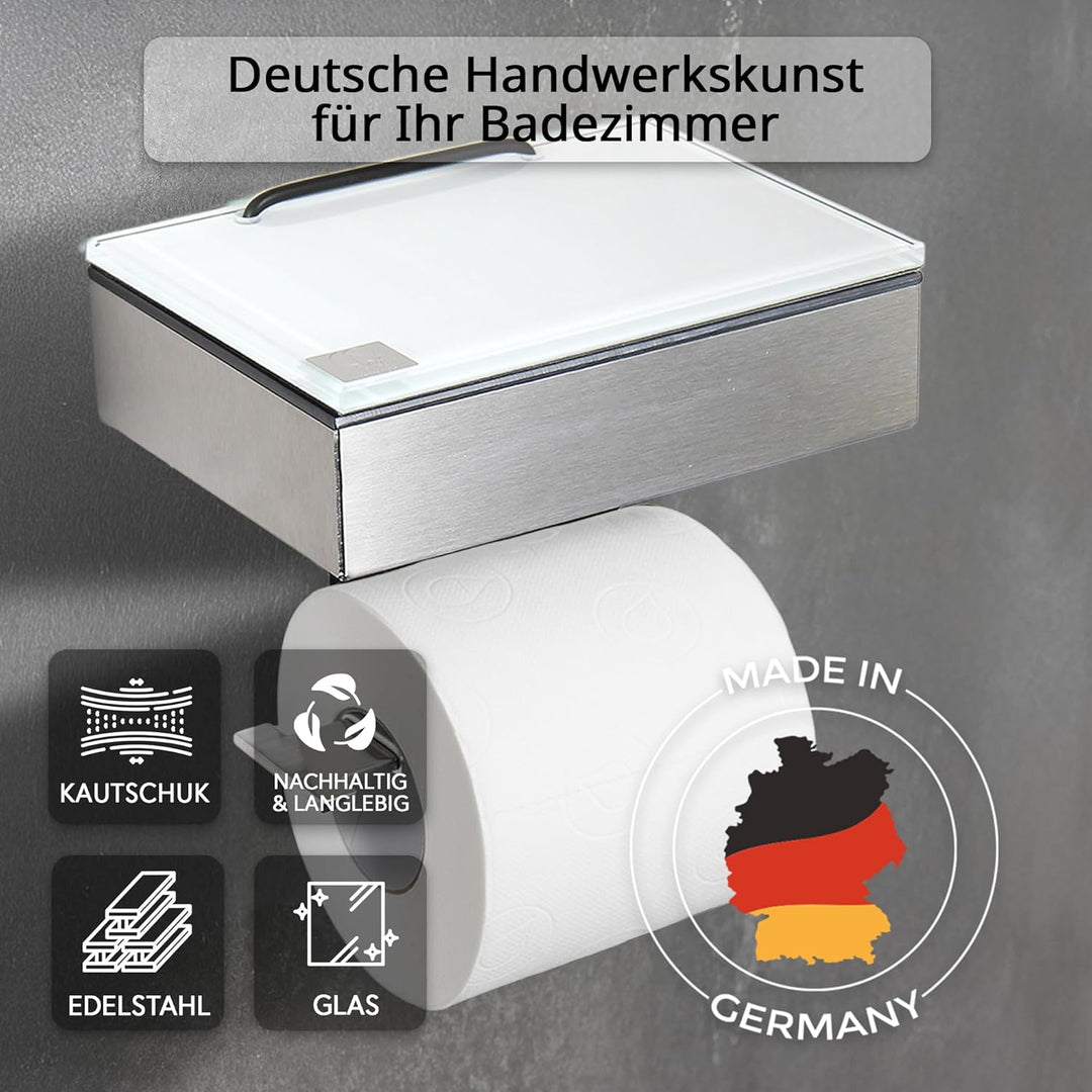 Toilettenpapierhalter mit Feuchttücherbox - Gehäuse Matt & Abdeckung Glas Weiss - befüllbar von Link