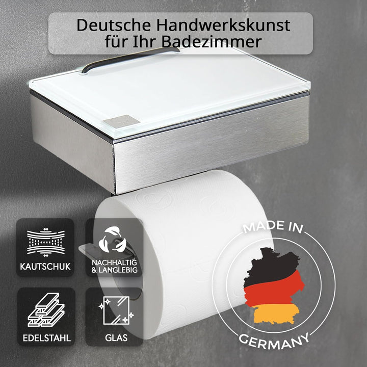 Toilettenpapierhalter mit Feuchttücherbox - Gehäuse Matt & Abdeckung Glas Weiss - befüllbar von Link