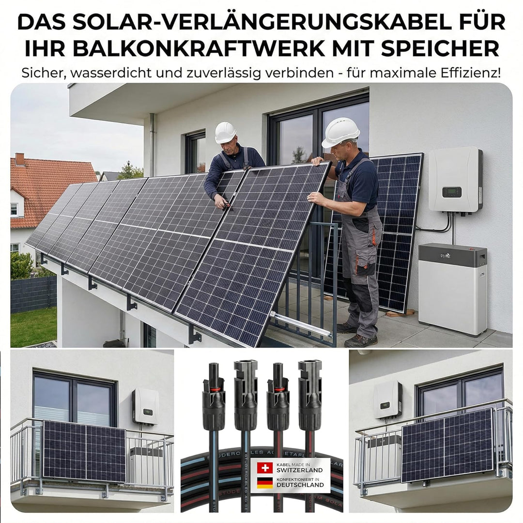 Solarkabel 2 x 10 Meter 4mm² mit Solarstecker (1/2/3/5/10m, 4mm²/6mm²) Stecker beidseitig montiert,