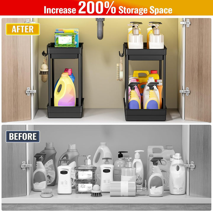 ARSTPEOE Unter Waschbecken Regal - Küchen Organizer - 2 Etagen Schrank Organizer mit 8 Haken, Spülbe