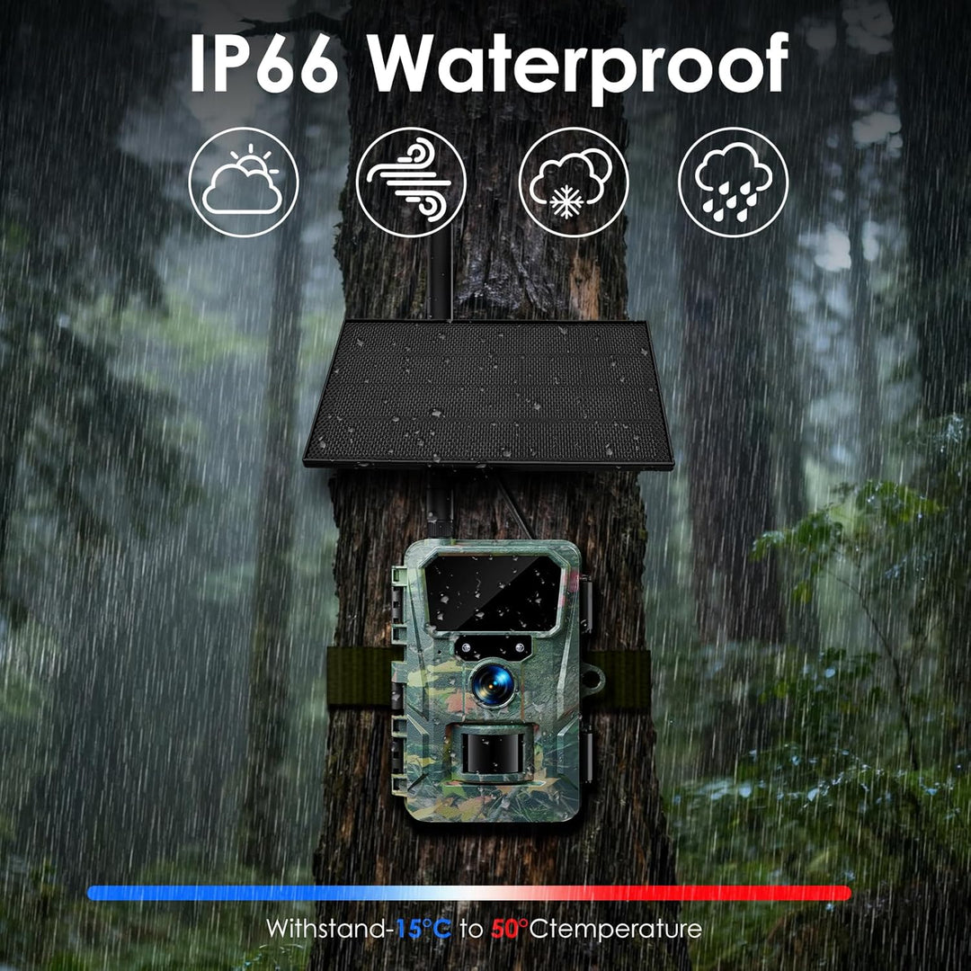 WOLFANG 4G/LTE Wildkamera Solar, 2K 48MP Live Übertragung Wildkamera mit Handyübertragung App, 5200H