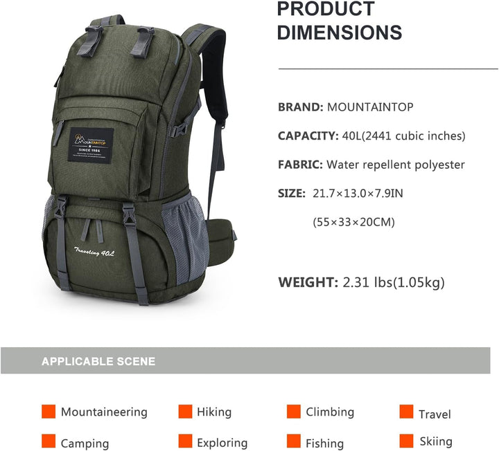 MOUNTAINTOP 40L Wanderrucksack Herren Damen Trekkingrucksack Backpacker Reiserucksack Outdoor Campin