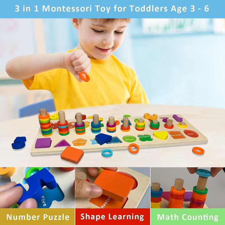Felly Montessori Spielzeug ab 3 Jahre, 2 in 1 Kinder Lernspielzeug Motorik Spielzeug Puzzles, Puzzle