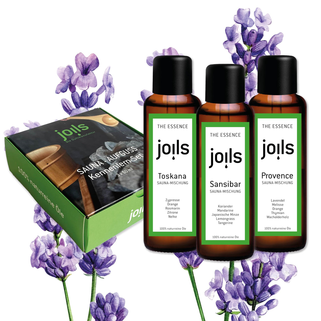 JOILS® Saunaaufguss Set IV, 3x100ml, 100% naturreines Öl für Ihre Sauna, BIO-Saunaöl im Geschenkset,