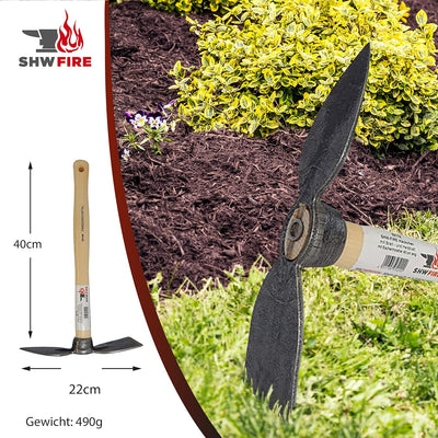 SHW-FIRE Handhacke, stabile geschmiedete Hacke für den Garten, Breit- und Herzblatt, 40cm kurzer erg