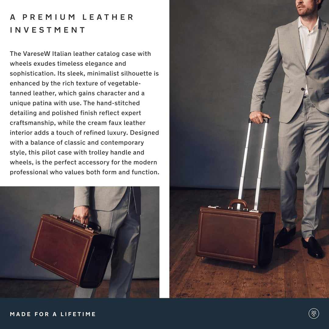 Maxwell Scott Handgefertigter Luxus Leder Pilotenkoffer mit Rollen VareseW in Dunkelbraun, Dunkelbra