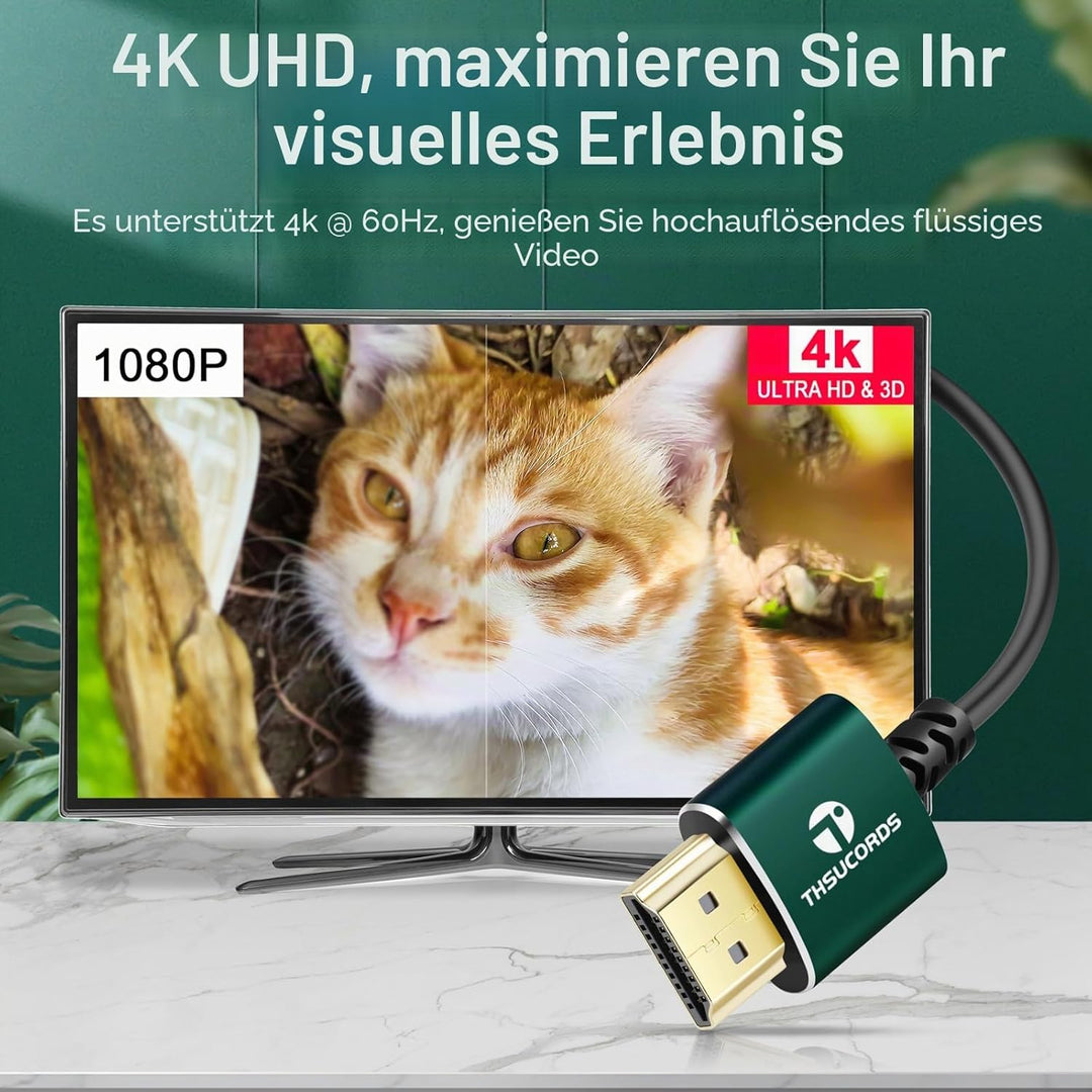 Thsucords Dünnes HDMI auf HDMI Kabel 3M 2 Stück, Ultradünnes und Flexibles HDMI Kabel, Unterstützt H