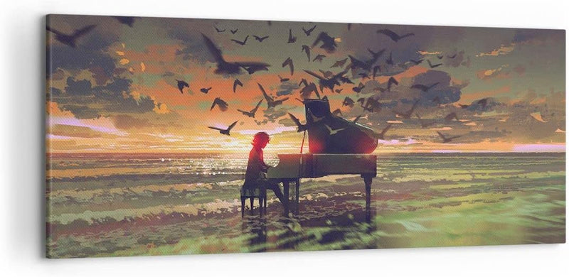 Wandbilder Dekoration Wohnzimmer Klaviermusik Panorama Bilder auf Leinwand 120x50cm Leinwandbild mit