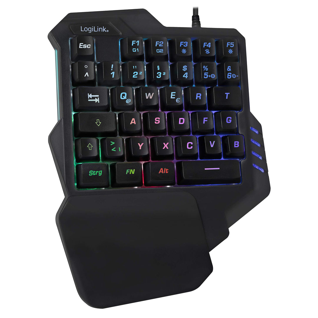 LogiLink Beleuchtete Einhand-Gaming Tastatur mit ergonomischer Handauflage und grossartigen Lichteff