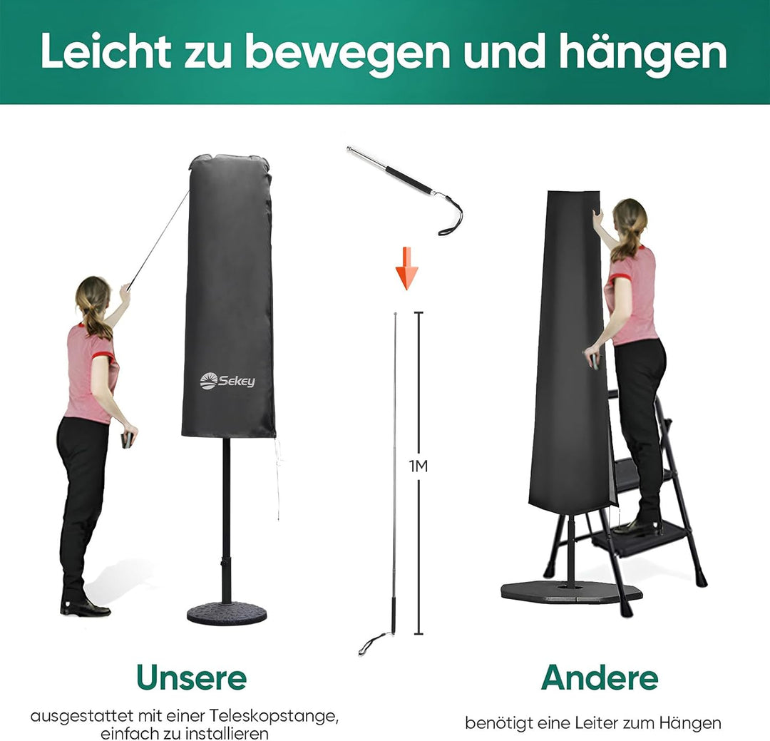 Sekey Doppelsonnenschirm Schutzhülle | Abdeckhauben für Sonnenschirm | 165×50/62 cm – Extrabreite Ab