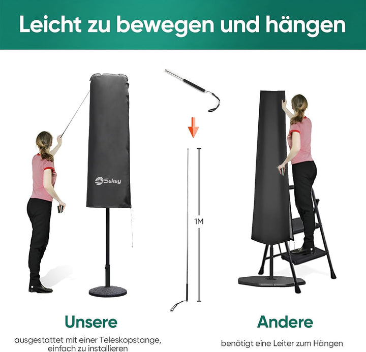 Sekey Doppelsonnenschirm Schutzhülle | Abdeckhauben für Sonnenschirm | 165×50/62 cm – Extrabreite Ab