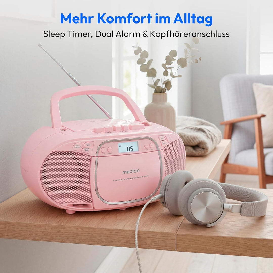 MEDION E66476 Stereo Sound System (Boombox, CD-Player, MP3, Kassette, tragbarer Kassettenspieler für