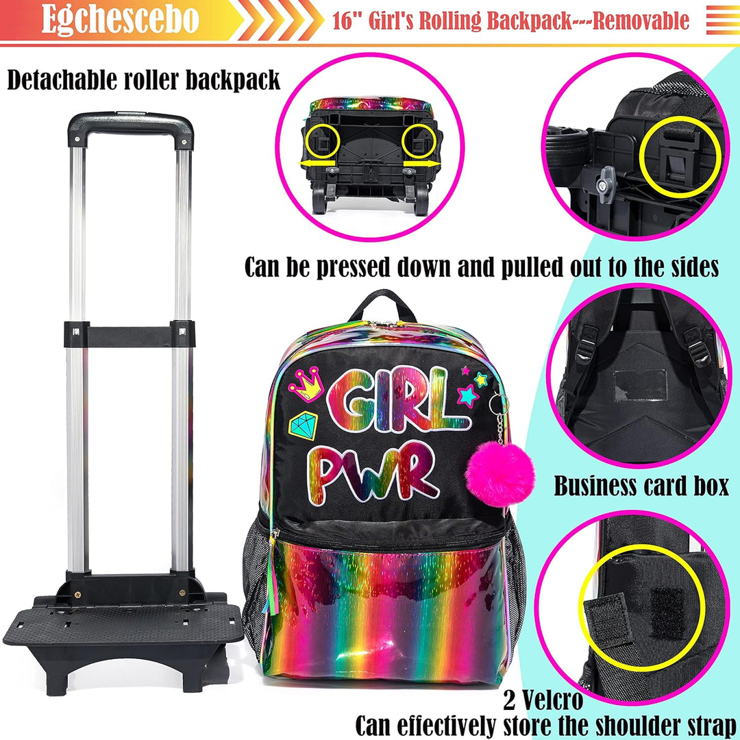 Egchescebo kids Rolling Kid Travel Toddler Duffle Bag Detachable Backpack for Girls Pink Black-mädch