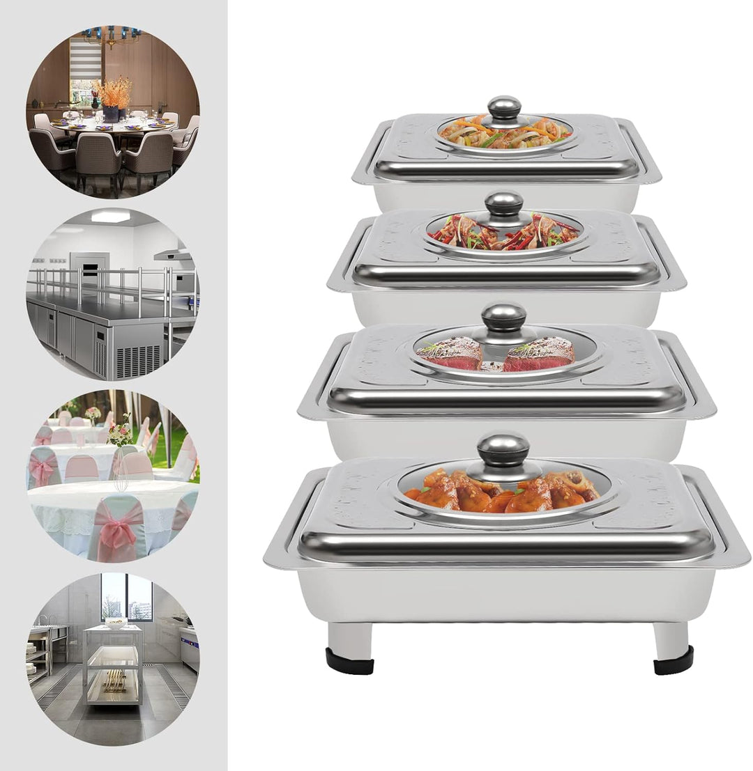 4 Stück Buffetwärmer Chafer Pan Buffet Tray mit Deckel Rechteckiges Chafing Dish Set Wärmebehälter S