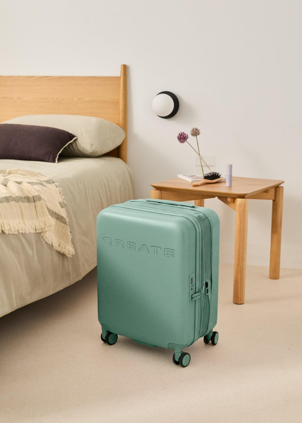 CREATE Luggage Studio/Hartschalenkoffer aus Lavendel/TSA-Vorhängeschloss, 4 Doppelrollen, Innen-Orga