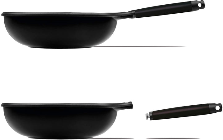 WOK INDUCTION CON MANGO DESMONTABLE NEGRO 28 CM