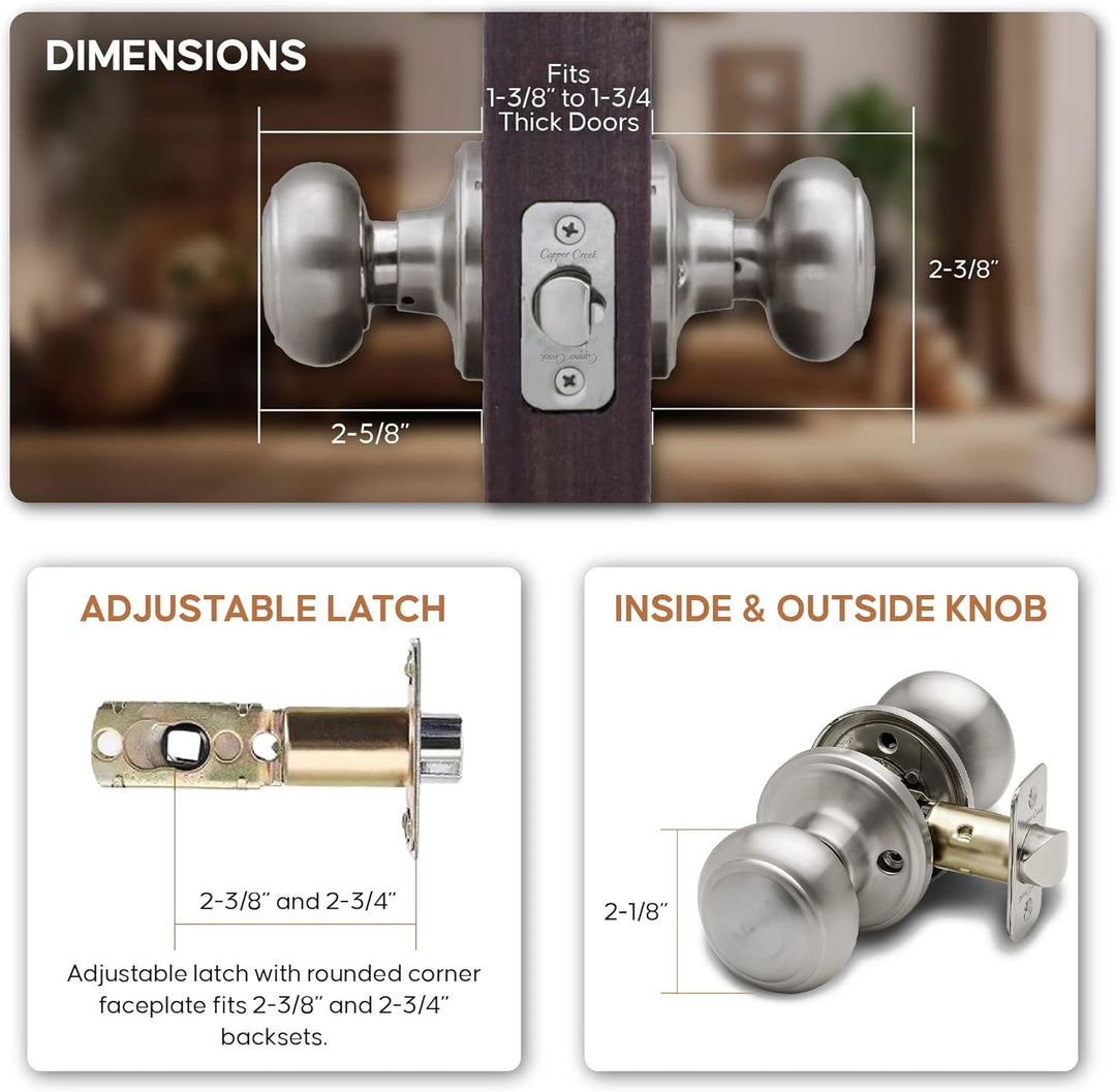 Copper Creek CK2020SS Colonial Türknauf, Durchgangsfunktion, 1 Packung, Edelstahl satiniert Durchgan