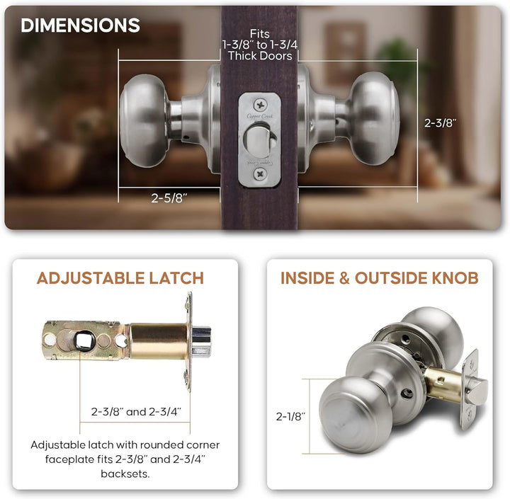Copper Creek CK2020SS Colonial Türknauf, Durchgangsfunktion, 1 Packung, Edelstahl satiniert Durchgan