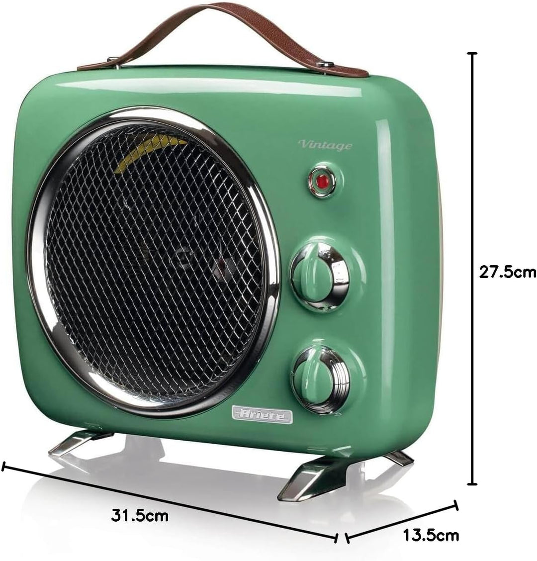 Ariete 808 Vintage Heizlüfter, kalt und warm, regelbares Thermostat, Tragegriff, 2000 W, grün, Grün