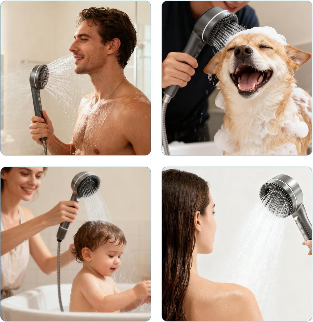 Duschkopf mit Filter, Hochdruck Handbrause mit 1.5 M Schlauch, Brausekopf Dusche, 4 Strahlarten, Dus