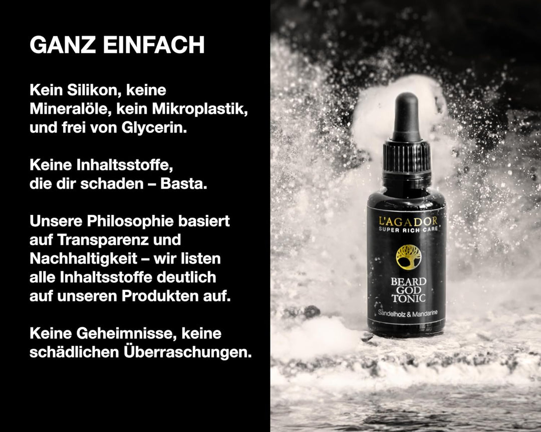 L'AGADOR Beard God Tonic | Bartpflege-Öl mit Arganöl, Sandelholz und Mandarine | Barber Shop Approve
