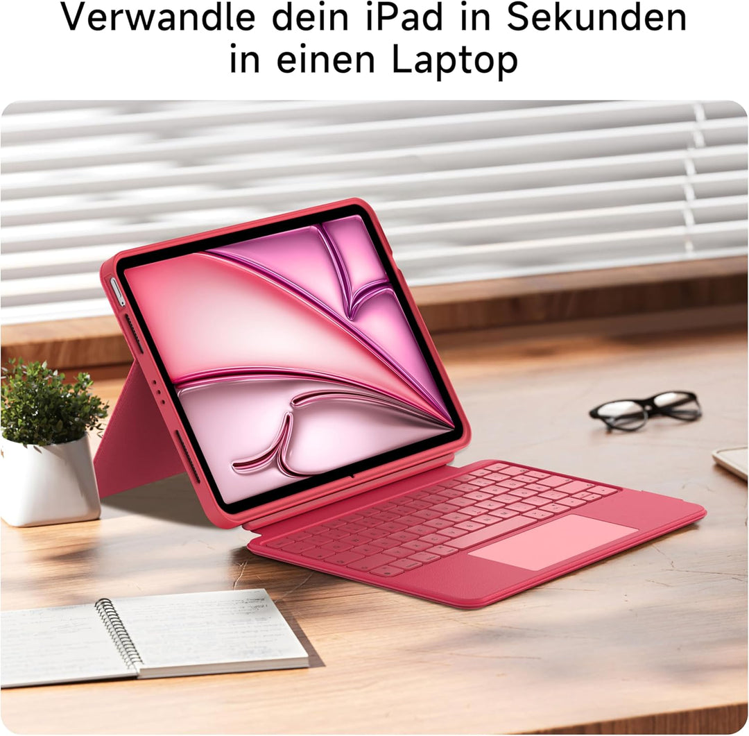 HOU 360° Drehbare Abnehmbare Hülle mit Tastatur für iPad Air 11" (M3/M2) 2025, Air 7/6/5/4,Pro 11" (