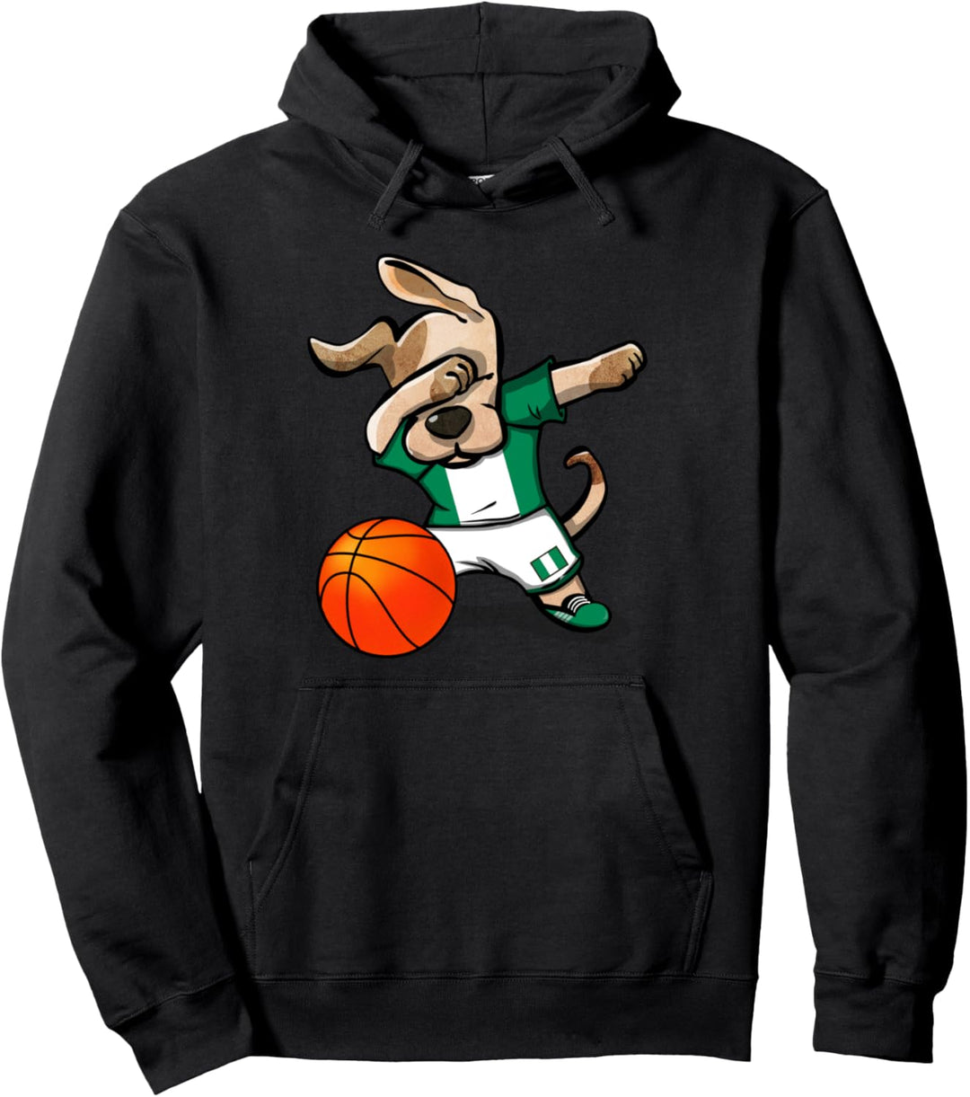 Dabbing Dog Hund Nigeria Basketball - Nigerianische Flagge Pullover Hoodie