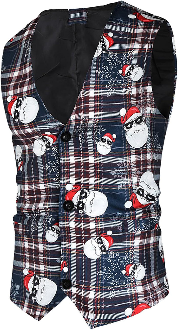 Duohropke Herren Weihnachtsanzug 2Teilig Weihnachtsweste Slim Fit Button Verschiedene Weihnachtsmoti