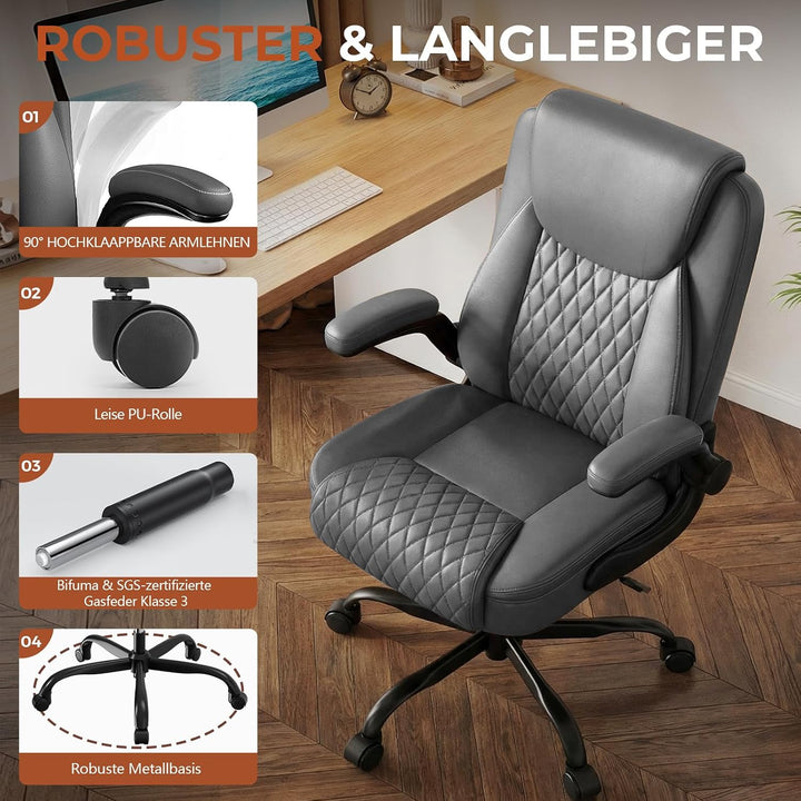 GTPLAYER Bürostuhl Ergonomisch, Schreibtischstuhl, Chefsessel mit Hoher Rückenlehne, Hochklappbaren