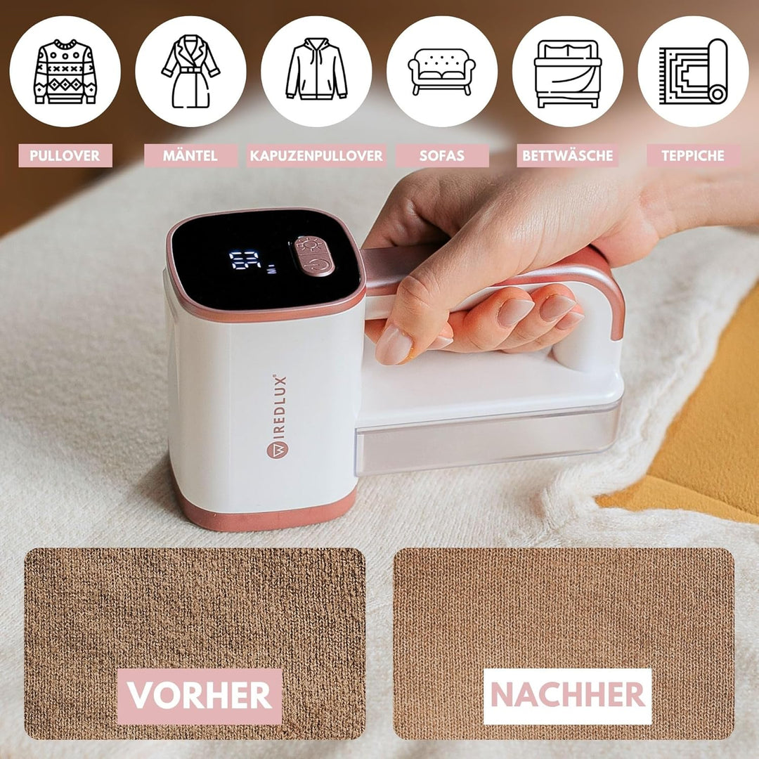 Fusselrasierer Elektrisch WiredLux - Wiederaufladbarer Fusselentferner für Kleidung & Möbel - LED-Li