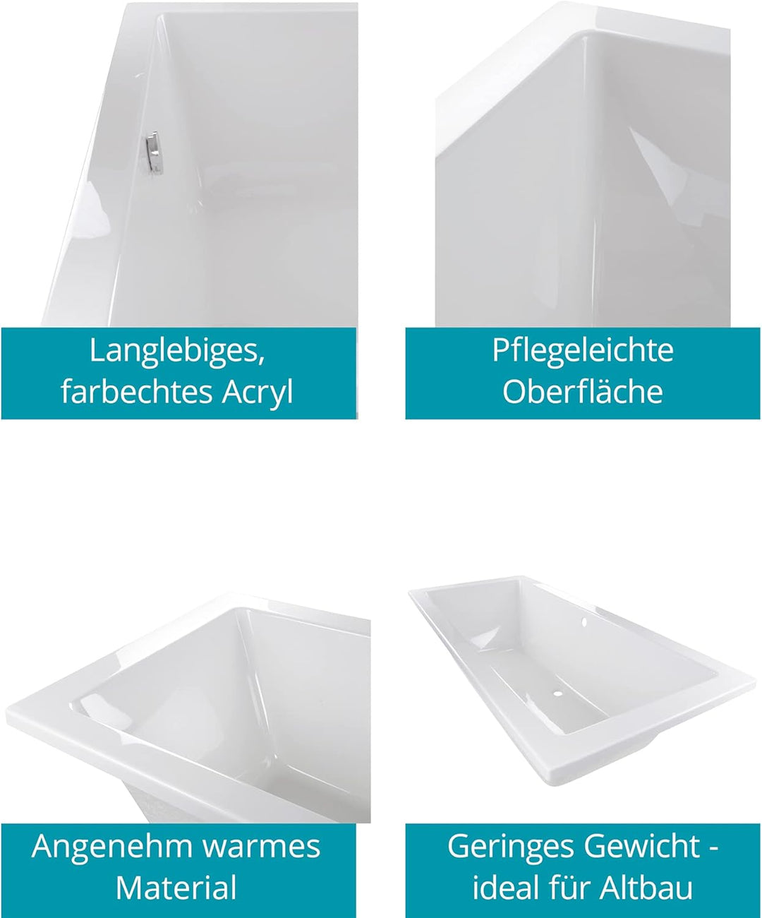 Calmwaters® Rechteck-Badewanne 200x90 cm, Acrylwanne Modern Square 2, Duo-Badewanne für zwei Persone