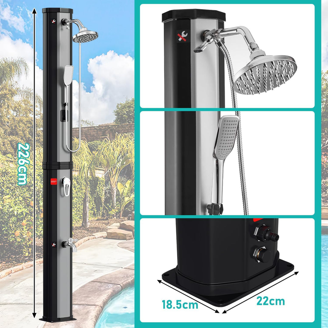 Eulenke solardusche Garten 60 Liter | 226 cm | gartendusche solar | warmes Wasser max. 60 °C | ausse