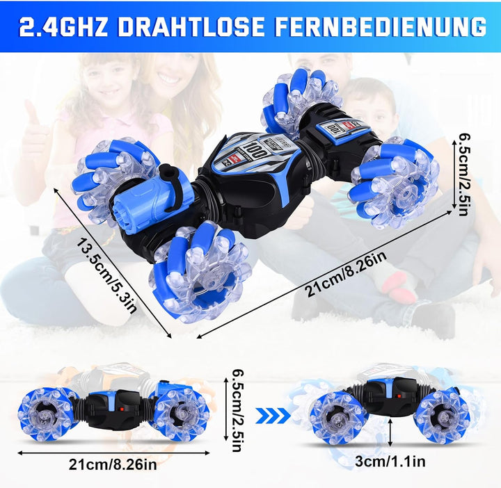 FORMIZON Ferngesteuertes Auto mit Handsteuerung, 4WD 2.4GHz RC Stunt Car mit Licht Sprühen, 360° Dre