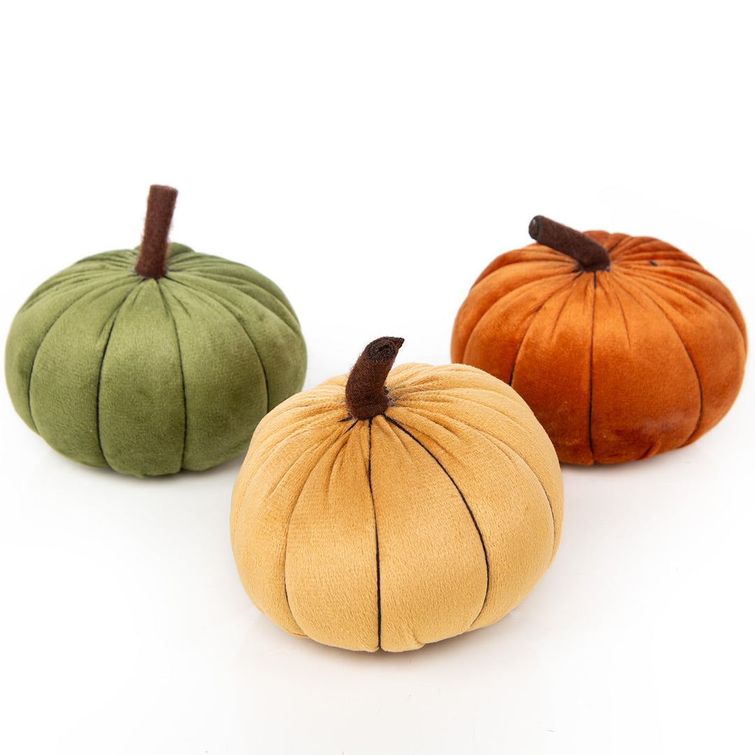 Logbuch-Verlag 3 Kürbis Deko Herbst Figuren aus Stoff gelb grün orange Herbstdekoration herbstliche
