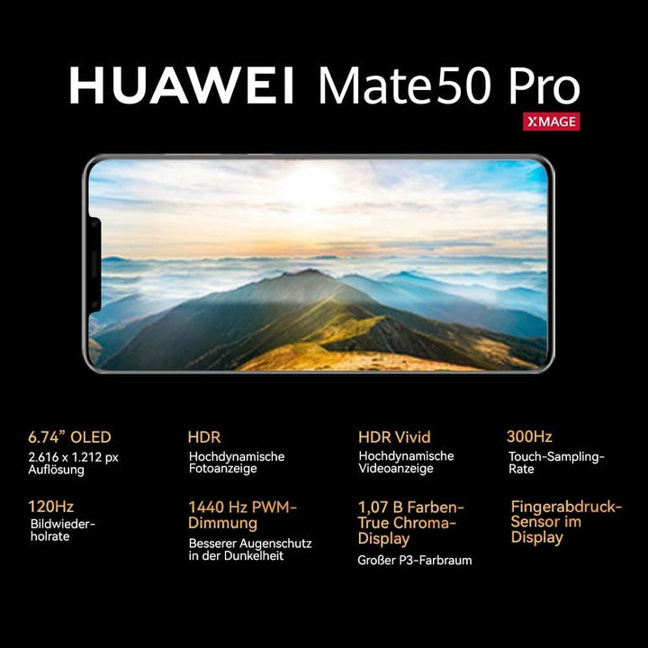 HUAWEI Mate 50 Pro, Ultra Aperture XMAGE Kamera, 8GB + 256GB, 66 W HUAWEI SuperCharge, 4700 mAh Hoch
