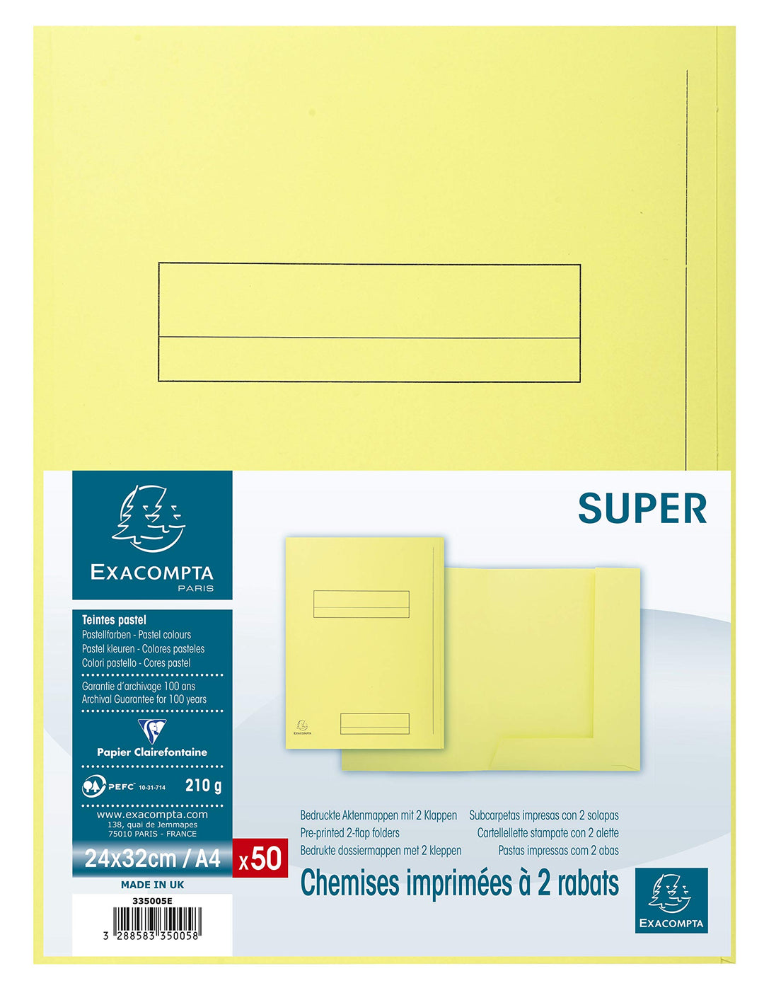 Exacompta 335005E Packung mit 50 Aktenmappen Super, 2 Klappen, Karton 210g/qm, praktisch und robust,
