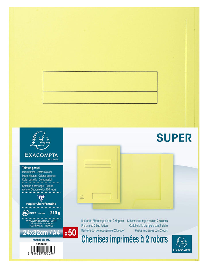 Exacompta 335005E Packung mit 50 Aktenmappen Super, 2 Klappen, Karton 210g/qm, praktisch und robust,