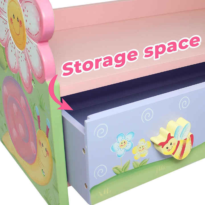 Teamson Kids Fantasy Fields Grosses Magic Garden Kinder-Bücherregal aus Holz, 3-stöckiges Bücherrega