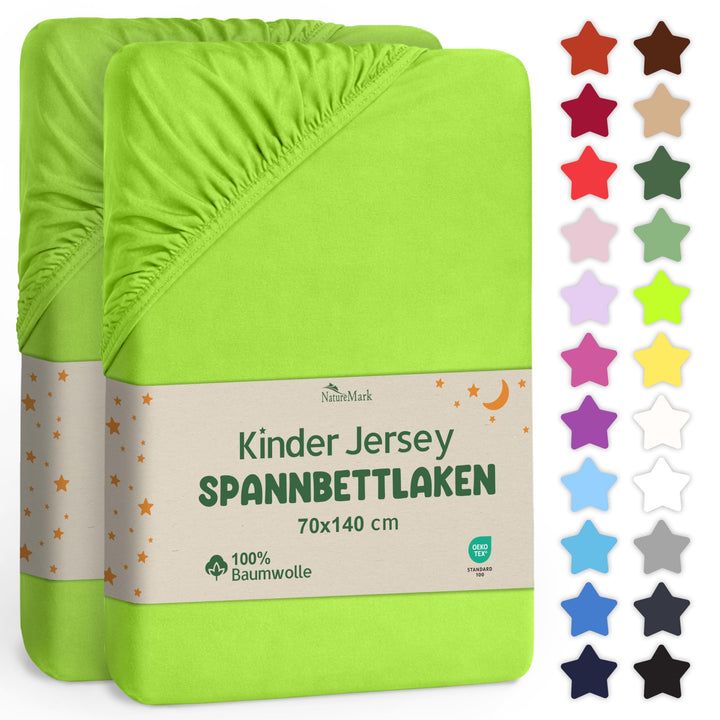 NatureMark Kinder Spannbettlaken 70x140 cm – Weiches Jersey, 100% Baumwolle, 2er Set für Babybett un