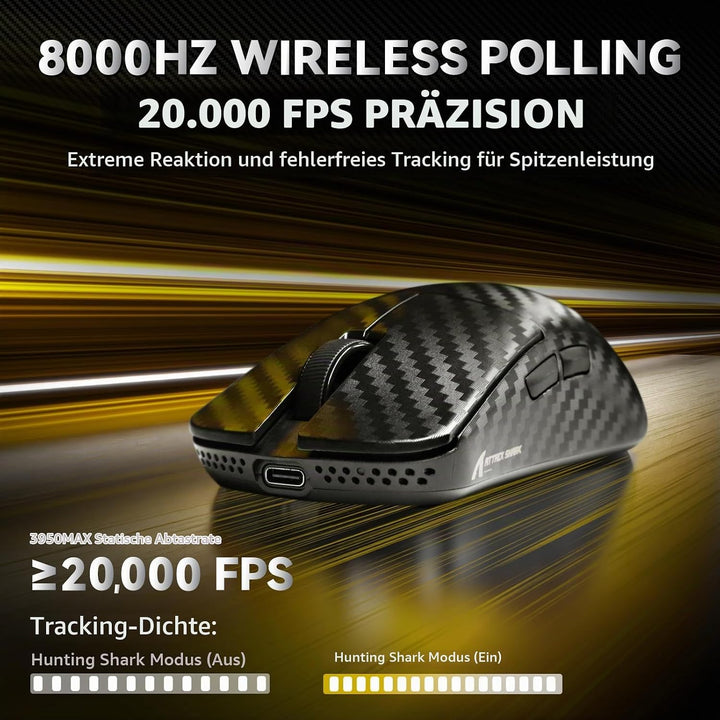 ATTACK SHARK R11 Ultra Carbonfaser 8000Hz Kabellose Gaming-Maus, 49g Superlight, 42000 DPI, 20000 FP