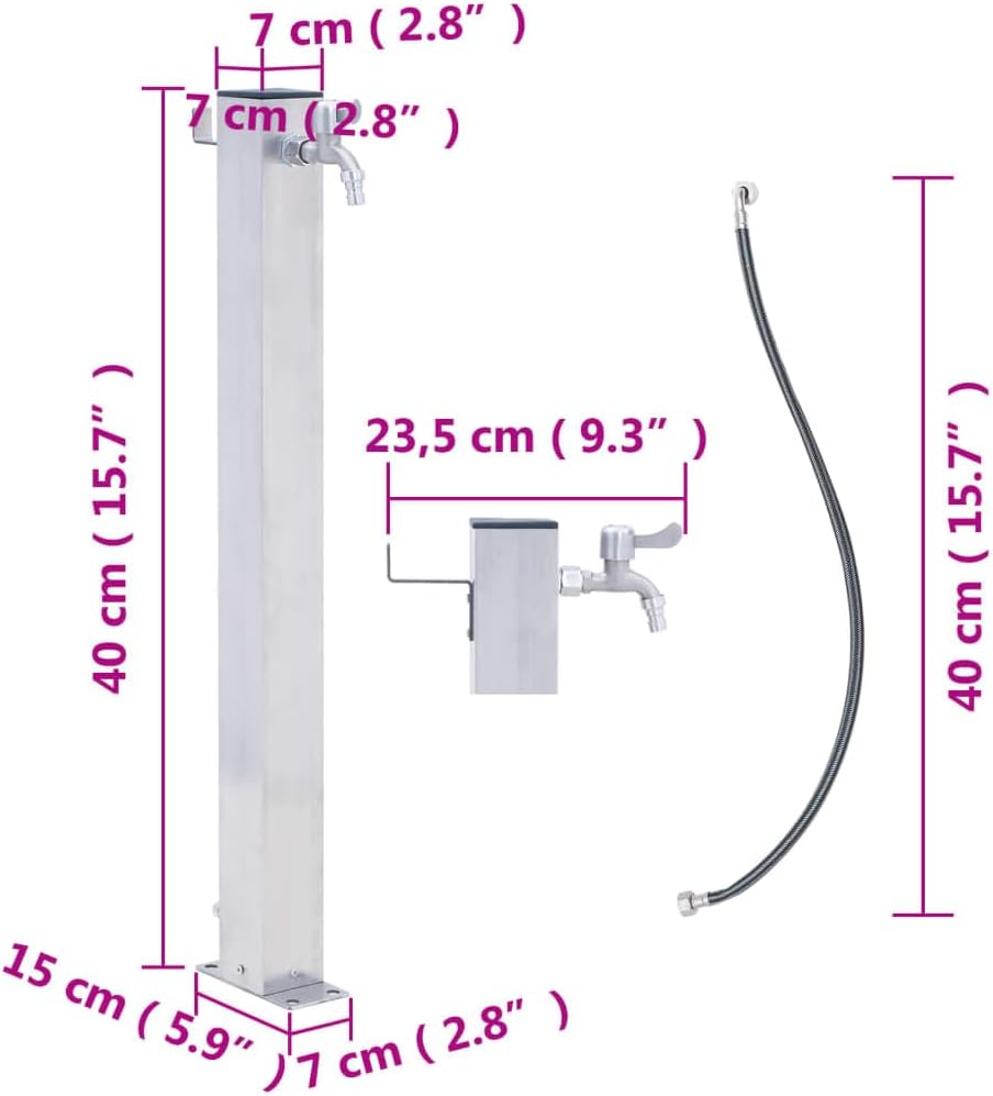 Tidyard Wassersäule Wasserzapfsäule Wasserzapfstelle Brunnen für den Garten 40 cm Edelstahl Quadrati