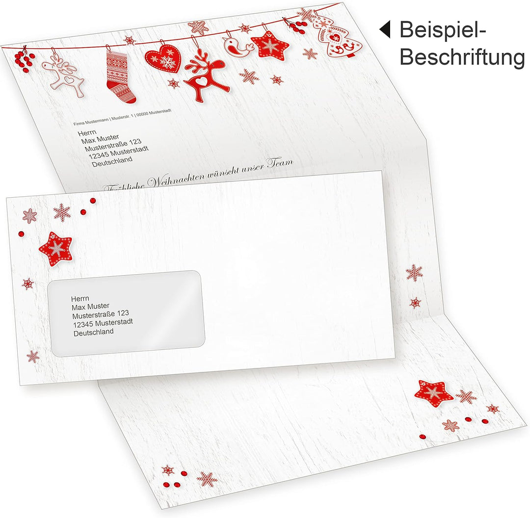 Julfest 100 Sets Weihnachtsbriefpapier mit Fensterumschlag, Briefpapier Weihnachten A4 mit Umschlag