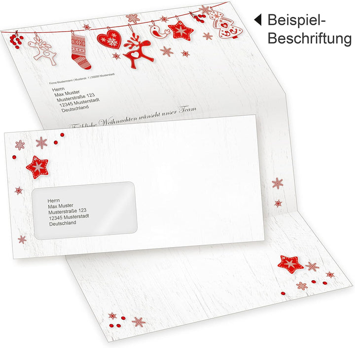 Julfest 100 Sets Weihnachtsbriefpapier mit Fensterumschlag, Briefpapier Weihnachten A4 mit Umschlag