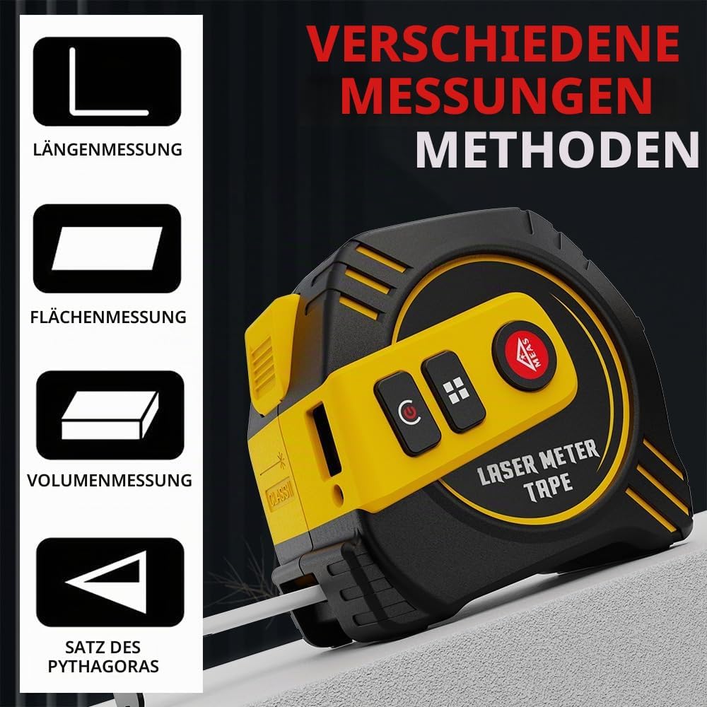 REVASRI Digitales Massband, 40 m Laser Entfernungsmesser &amp; 5m Massband, Echtzeit-Digitalanzeige Einh