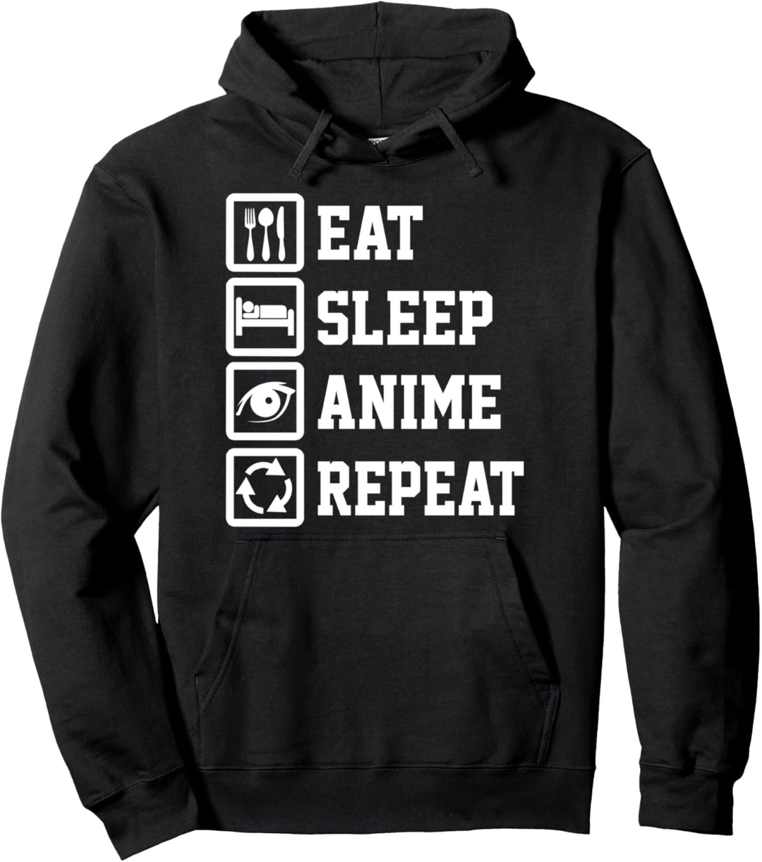 Eat Sleep Anime Repeat Funny Anime Pullover Hoodie