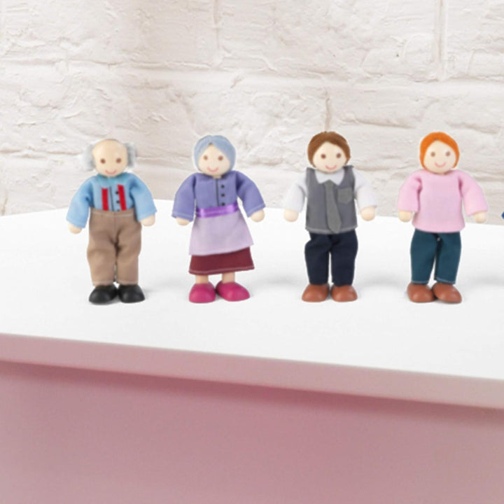KidKraft 7-köpfige Puppenfamilien aus Holz, Mini Puppe, Zubehör für Puppenhaus, Spielzeug für Kinder