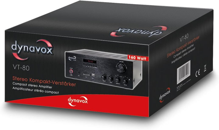 Dynavox Stereo Kompakt-Verstärker VT-80 schwarz, schraubbare Anschluss-Terminals für 4 Lautsprecher,