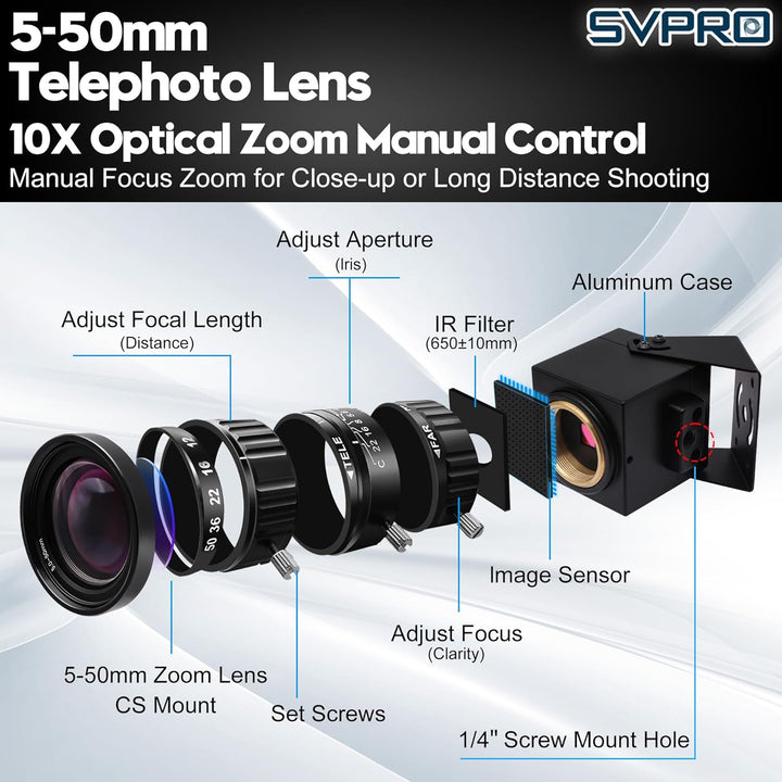 SVPRO 48 MP USB-Kamera mit 5–50 mm Zoomobjektiv, Ultra-High-Definition, 8000 x 6000 Pro, Industrieka